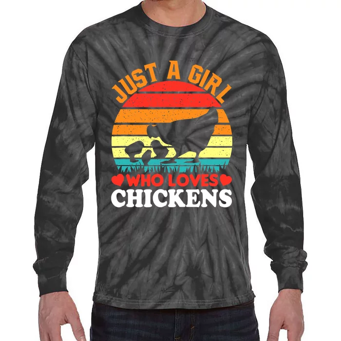 Just A Girl Who Loves Chickens Farmer Farm Tie-Dye Long Sleeve Shirt