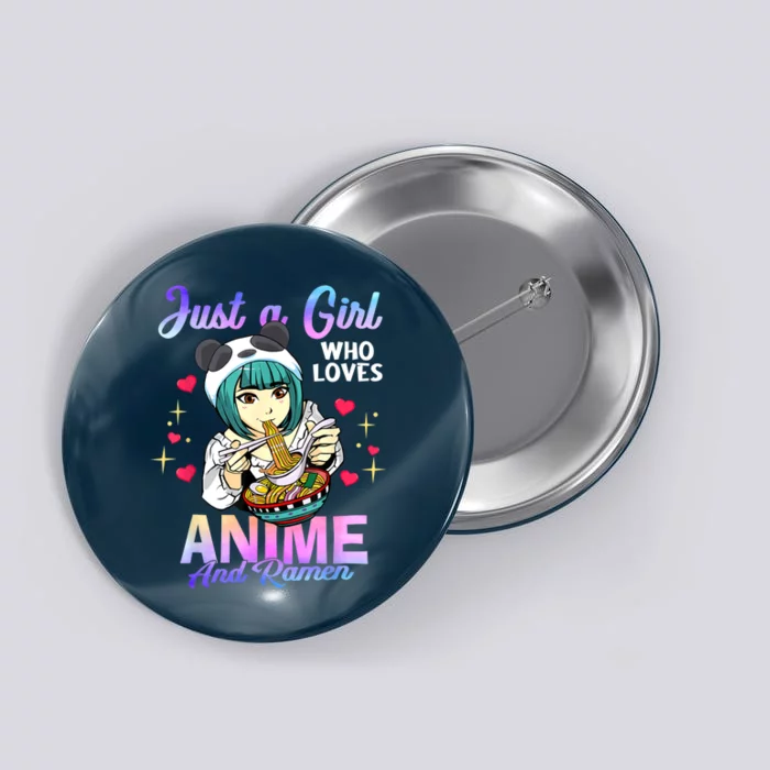 Just A Girl Who Loves Anime And Ramen Bowl Panda Girl Teen Button