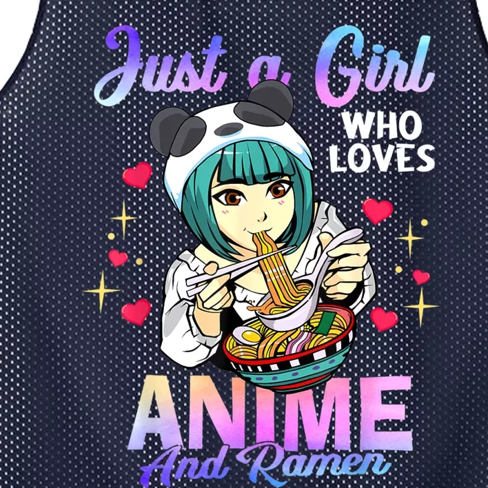 Just A Girl Who Loves Anime And Ramen Bowl Panda Girl Teen Mesh Reversible Basketball Jersey Tank