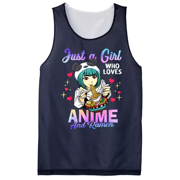 Just A Girl Who Loves Anime And Ramen Bowl Panda Girl Teen Mesh Reversible Basketball Jersey Tank