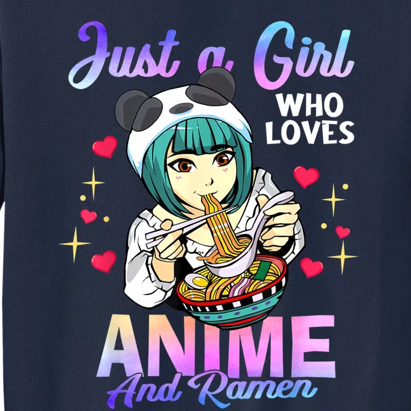 Just A Girl Who Loves Anime And Ramen Bowl Panda Girl Teen Tall Sweatshirt