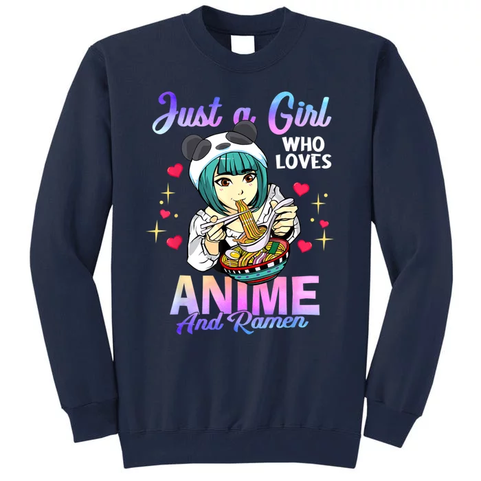 Just A Girl Who Loves Anime And Ramen Bowl Panda Girl Teen Tall Sweatshirt