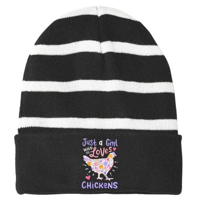 Just A Girl Who Loves Chickens Chicken Hen Love Cute Striped Beanie with Solid Band