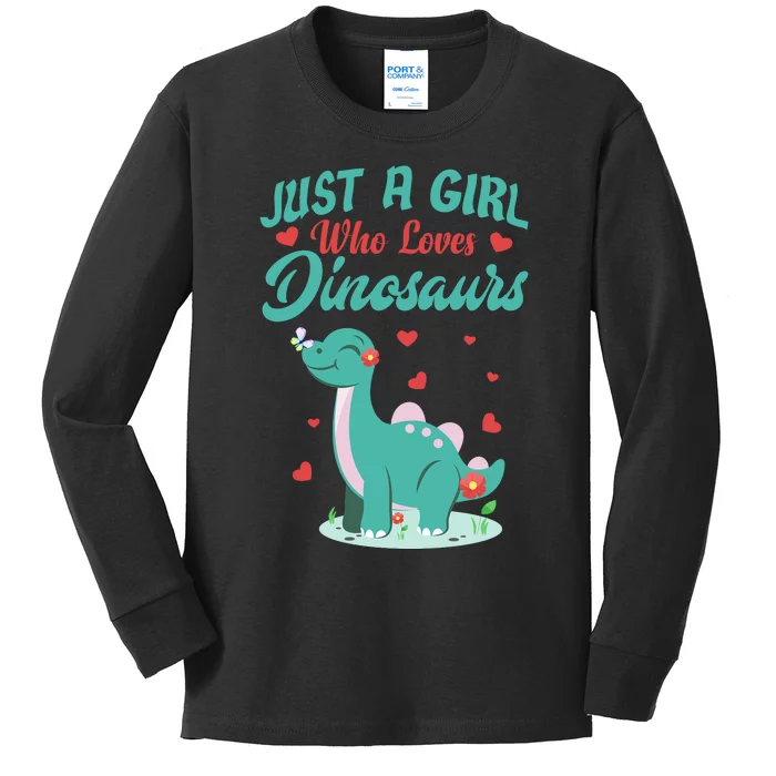 JUST A GIRL WHO LOVES DINOSAURS Kids Long Sleeve Shirt