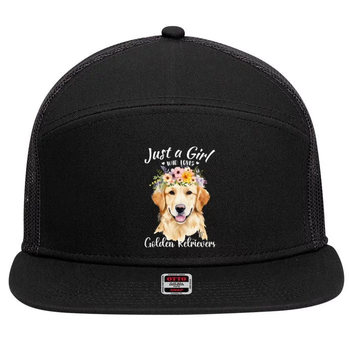 Just A Girl Who Loves Golden Retrievers Girl Who Love Dogs 7 Panel Mesh Trucker Snapback Hat