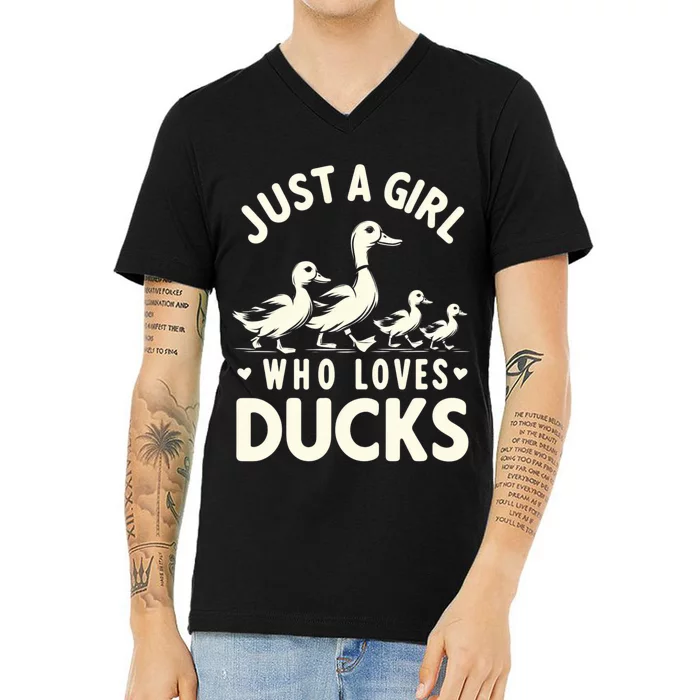 Just A Girl Who Loves Ducks Funny Duck Lover V-Neck T-Shirt