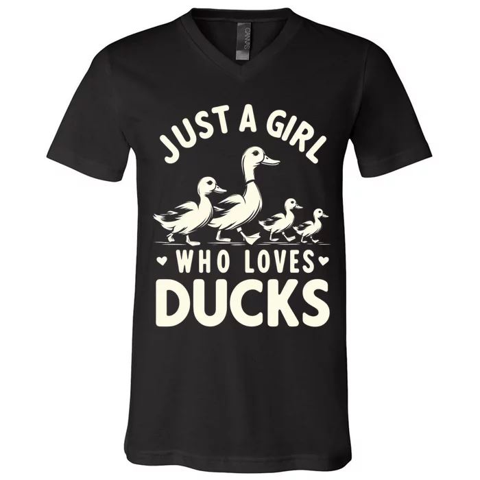 Just A Girl Who Loves Ducks Funny Duck Lover V-Neck T-Shirt