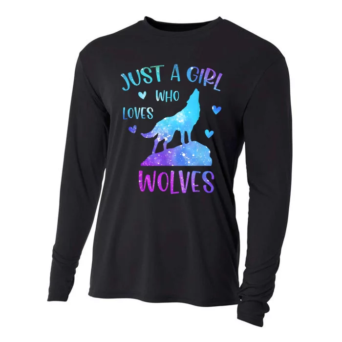 Just A Girl Who Loves Wolves Watercolor Cute Wolf Cooling Performance Long Sleeve Crew