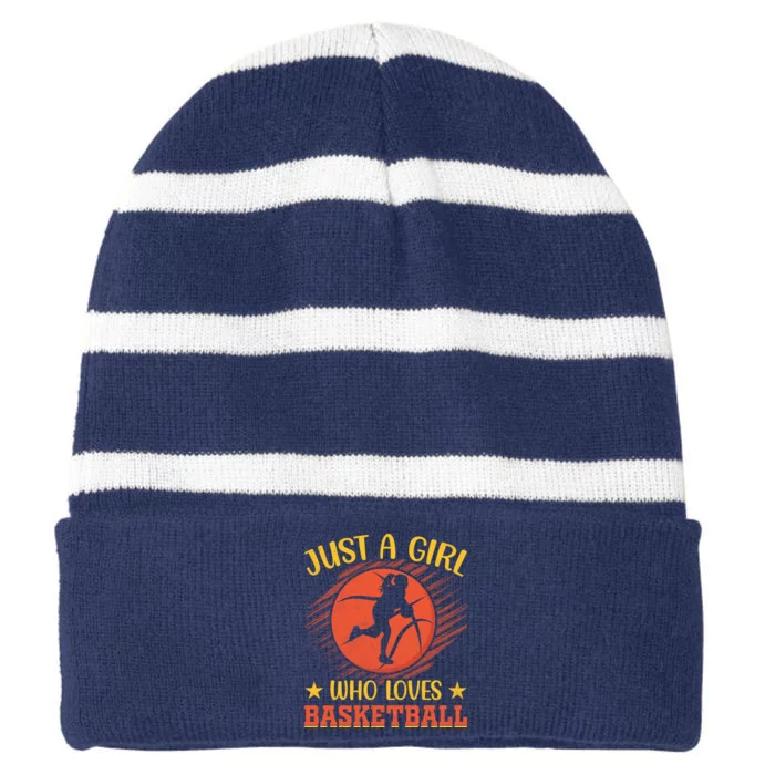 Just A Girl Who Loves Basketball Gift Striped Beanie with Solid Band