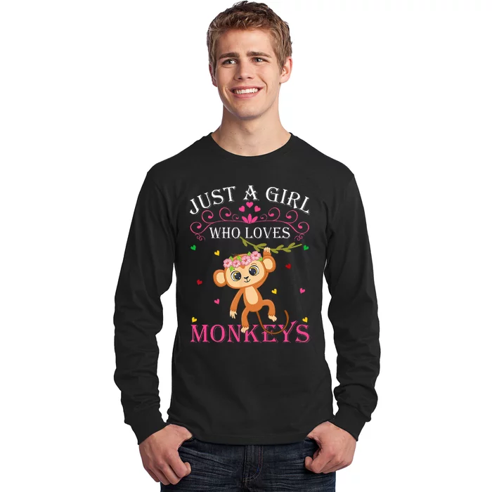 Just A Girl Who Loves Monkeys Cute Monkey Lover Kids Long Sleeve Shirt