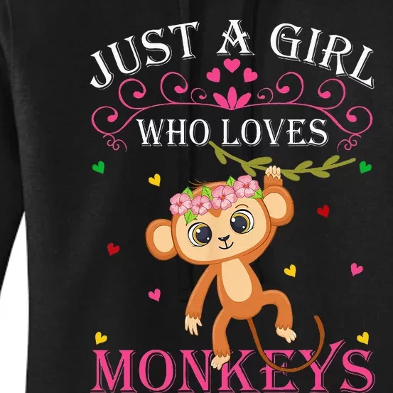 Just A Girl Who Loves Monkeys Cute Monkey Lover Kids Women's Pullover Hoodie