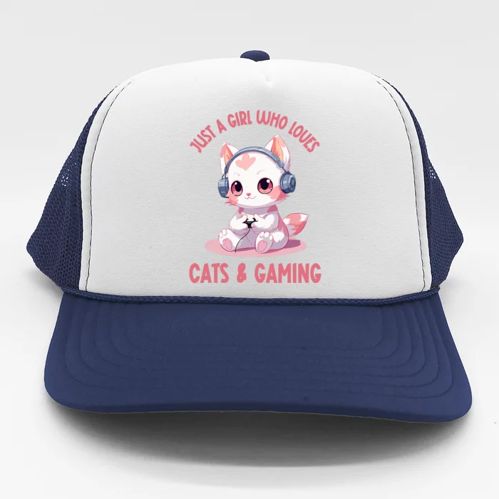 Just A Girl Who Loves Cats And Gaming Cute Kawaii Kitten Trucker Hat