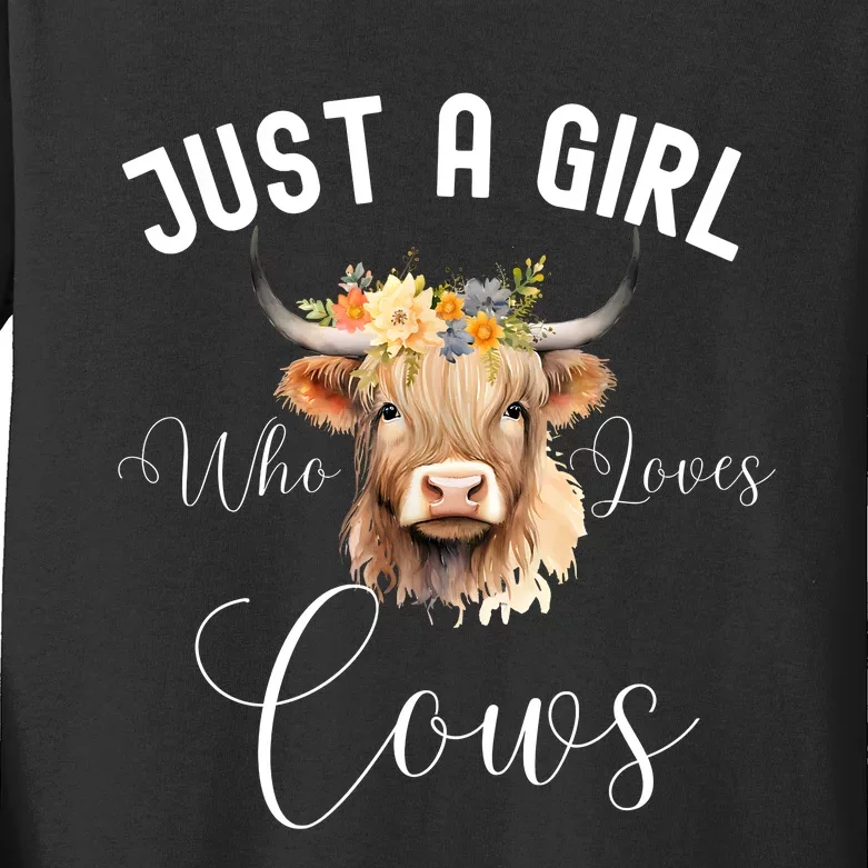 Just A Girl Who Loves Cows Funny Cute Cow For Girls Women Kids Long Sleeve Shirt