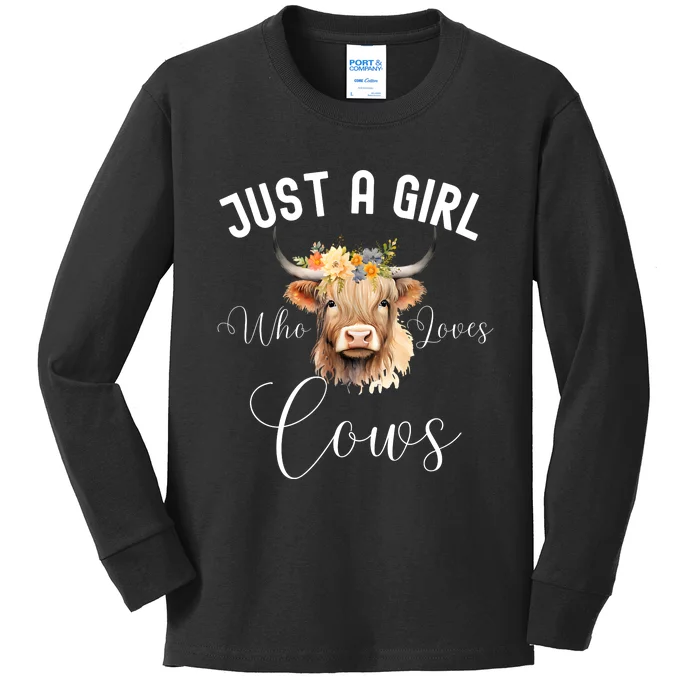 Just A Girl Who Loves Cows Funny Cute Cow For Girls Women Kids Long Sleeve Shirt