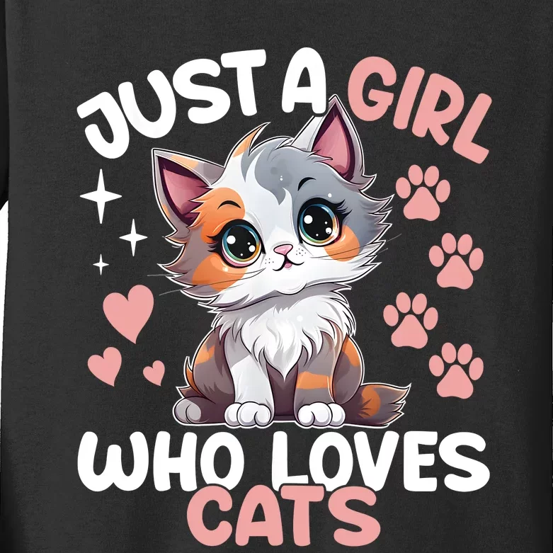 Just A Girl Who Loves Cats Cute Cat Lover Kids Long Sleeve Shirt