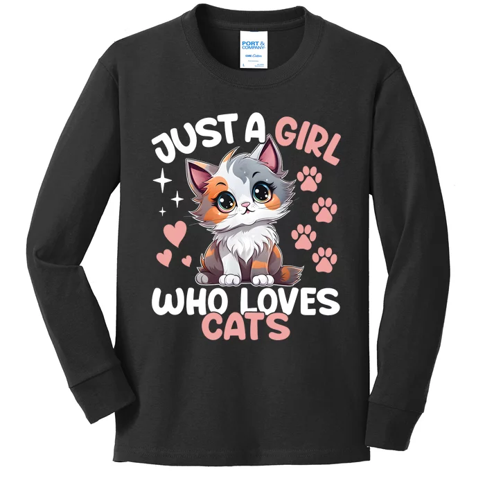 Just A Girl Who Loves Cats Cute Cat Lover Kids Long Sleeve Shirt