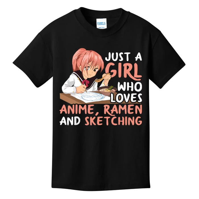 Just A Girl Who Loves Anime Ramen And Sketching Japan Anime Kids T-Shirt