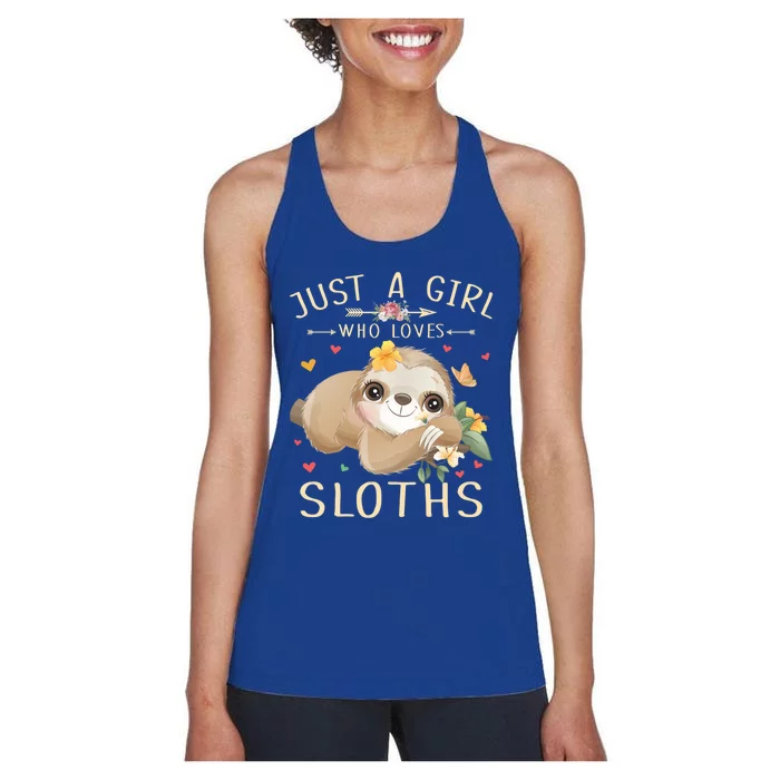 Just A Girl Who Loves Sloths Cute Sloth Lover Girls Gift Women's Racerback Tank