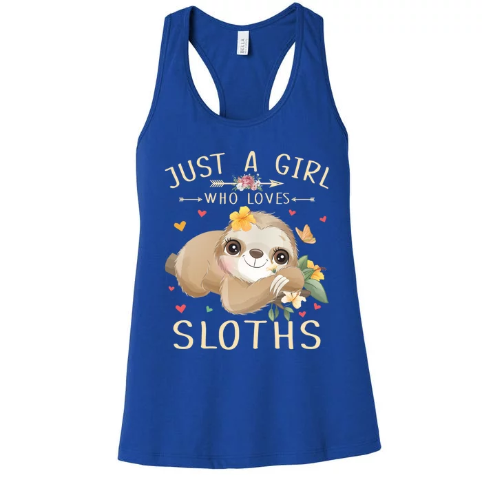 Just A Girl Who Loves Sloths Cute Sloth Lover Girls Gift Women's Racerback Tank