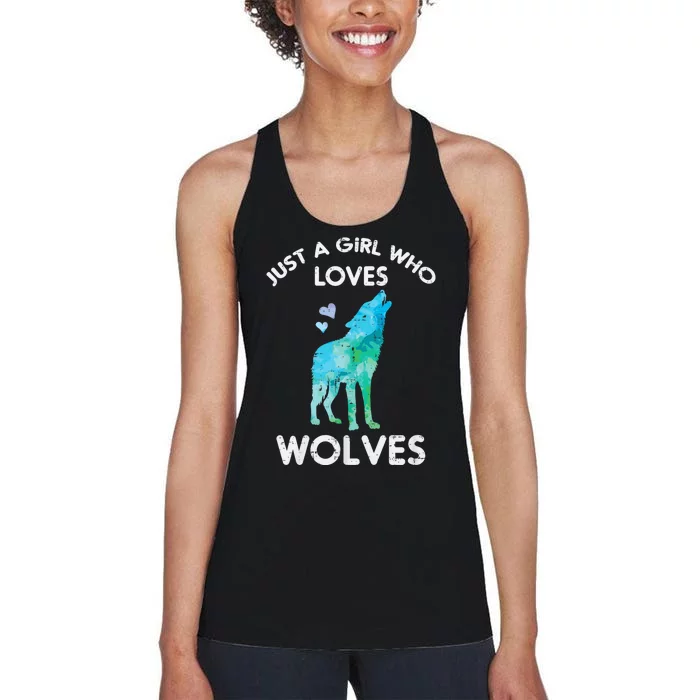 Just A Girl Who Loves Wolves Cute Animal Women's Racerback Tank