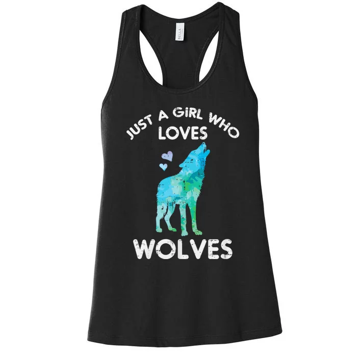 Just A Girl Who Loves Wolves Cute Animal Women's Racerback Tank