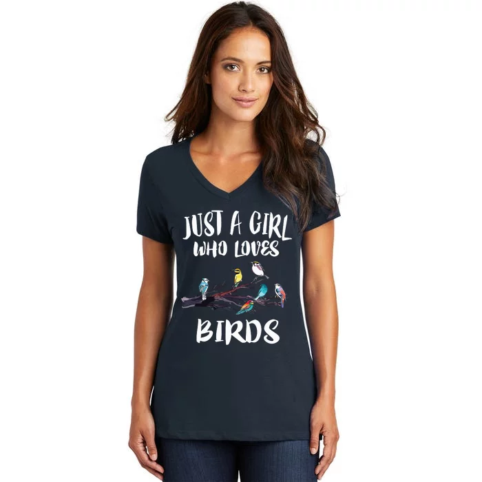 Just A Girl Who Loves Birds Birding Bird Watching Gift Women's V-Neck T-Shirt