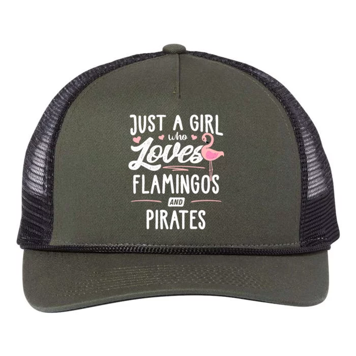 Just A Girl Who Loves Flamingos And Pirates Gift Flamingo Retro Rope Trucker Hat Cap