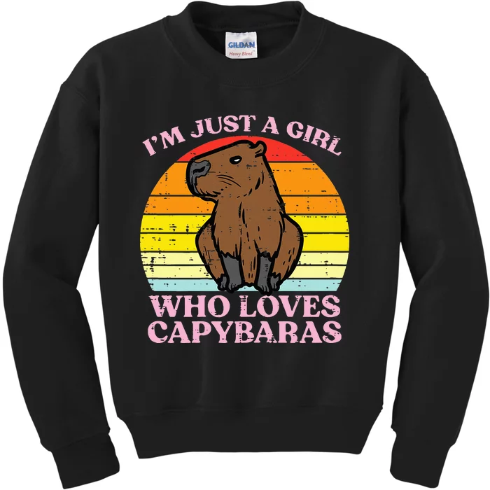 Just A Girl Who Loves Capybaras Retro Capy Rodent Kids Sweatshirt