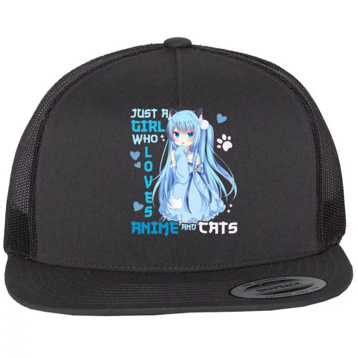 Just A Girl Who Loves Anime And Cats Flat Bill Trucker Hat