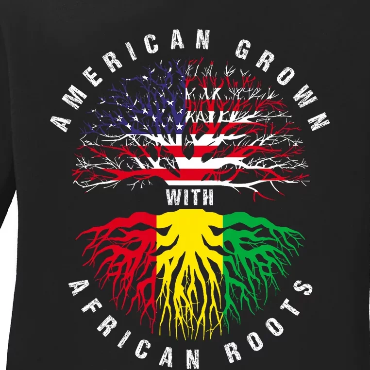 Juneteenth American Grown With African Roots Ladies Long Sleeve Shirt