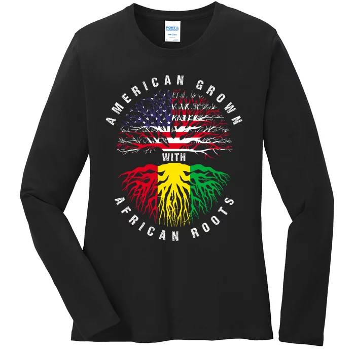 Juneteenth American Grown With African Roots Ladies Long Sleeve Shirt