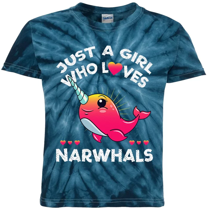 Just A Girl Who Loves Narwhals Whale Lover Gift Kids Tie-Dye T-Shirt