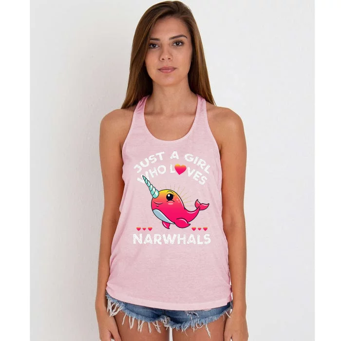 Just A Girl Who Loves Narwhals Whale Lover Gift Women's Knotted Racerback Tank