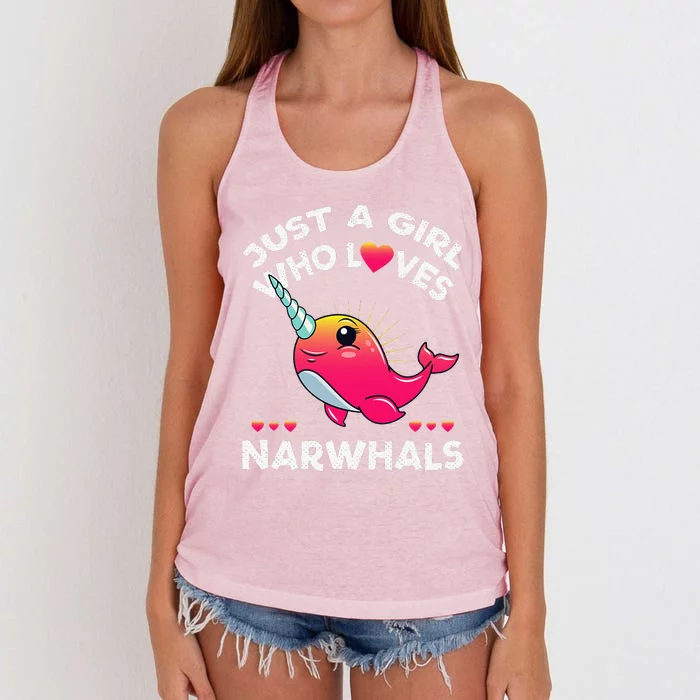 Just A Girl Who Loves Narwhals Whale Lover Gift Women's Knotted Racerback Tank