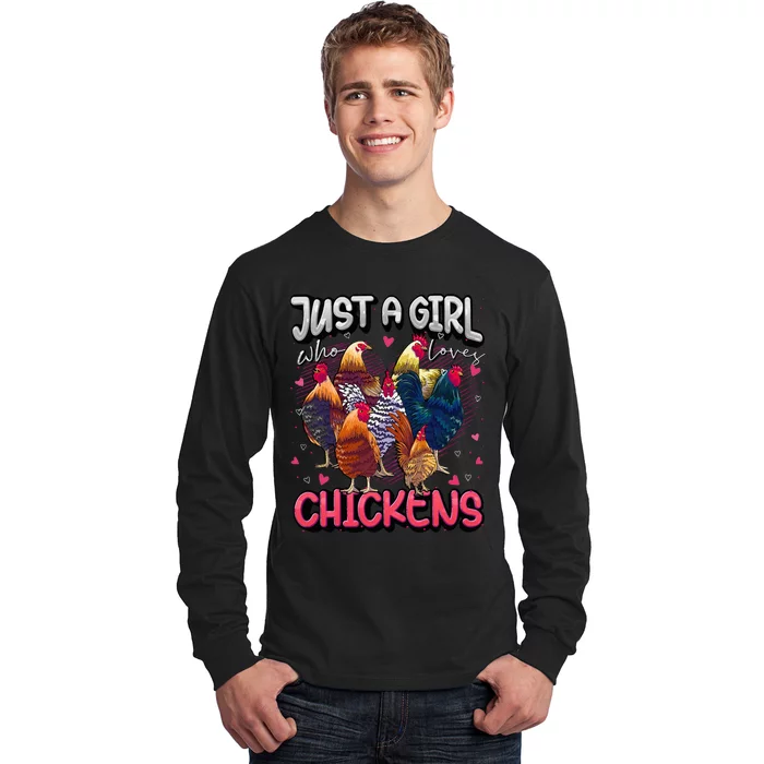 Just A Girl Who Loves Chickens Cute Chicken Lover Farmers Long Sleeve Shirt