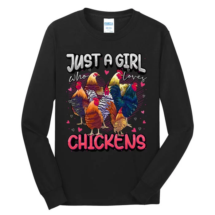 Just A Girl Who Loves Chickens Cute Chicken Lover Farmers Tall Long Sleeve T-Shirt