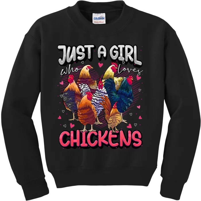 Just A Girl Who Loves Chickens Cute Chicken Lover Farmers Kids Sweatshirt