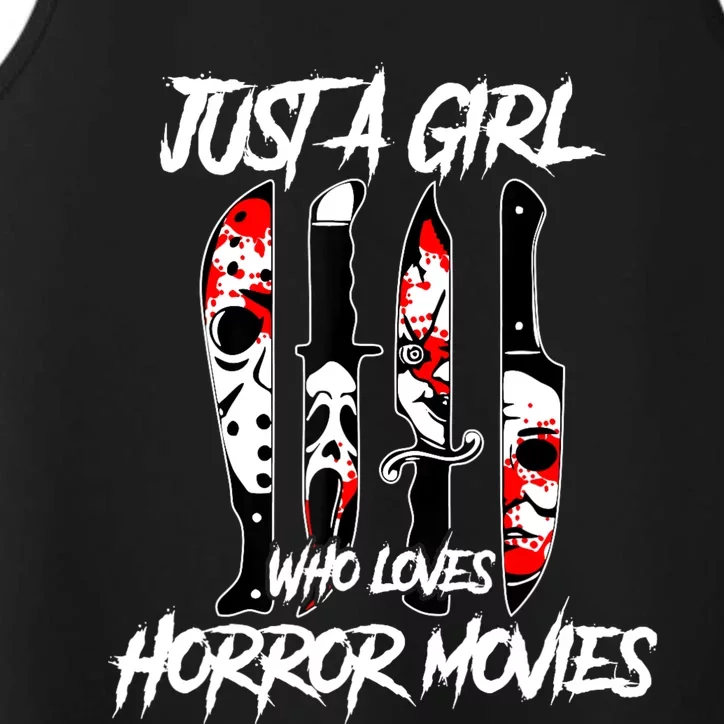 Just A Girl Who Loves Horror Movies Characters In Knives Performance Tank