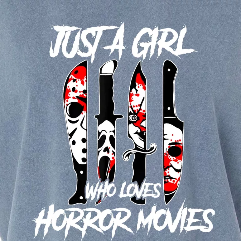 Just A Girl Who Loves Horror Movies Characters In Knives Garment-Dyed Women's Muscle Tee