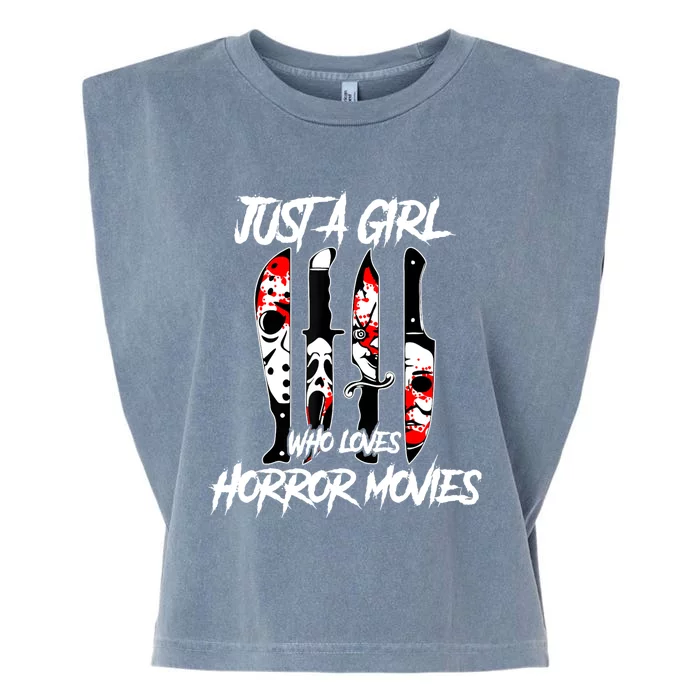 Just A Girl Who Loves Horror Movies Characters In Knives Garment-Dyed Women's Muscle Tee