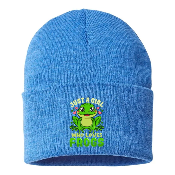 Just A Girl Who Loves Frogs Lover Gift Sustainable Knit Beanie