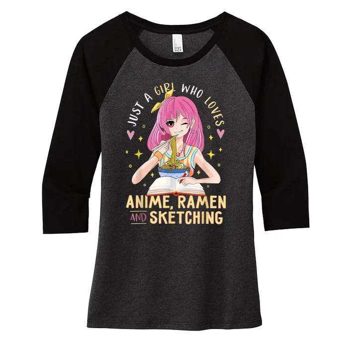 Just A Girl Who Loves Anime Ramen And Sketching Girl Anime Women's Tri-Blend 3/4-Sleeve Raglan Shirt