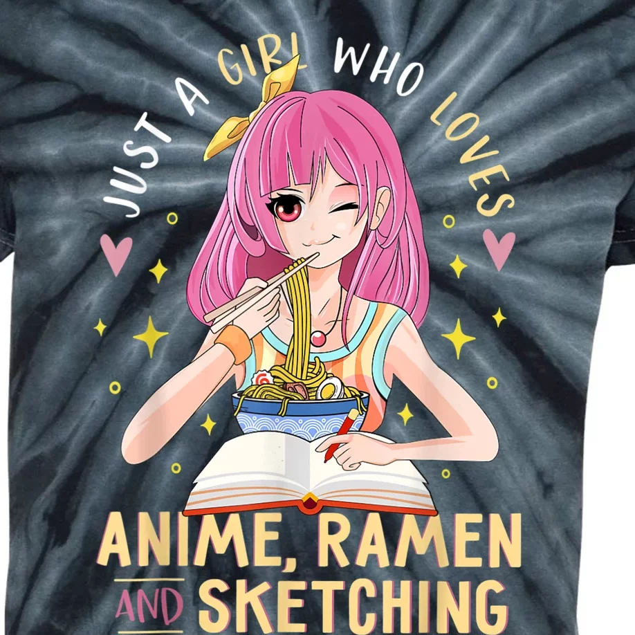 Just A Girl Who Loves Anime Ramen And Sketching Girl Anime Kids Tie-Dye T-Shirt