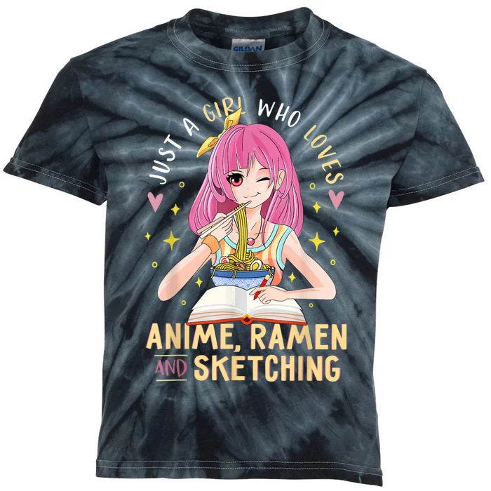 Just A Girl Who Loves Anime Ramen And Sketching Girl Anime Kids Tie-Dye T-Shirt