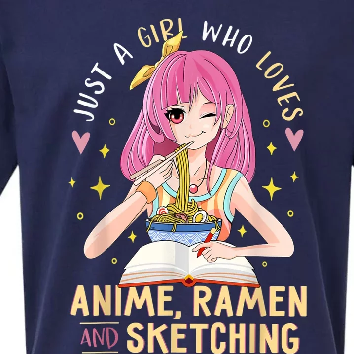 Just A Girl Who Loves Anime Ramen And Sketching Girl Anime Sueded Cloud Jersey T-Shirt