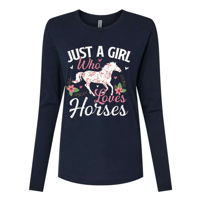 Just A Girl Who Loves Horses Horse Animal Lover Horseman Womens Cotton Relaxed Long Sleeve T-Shirt