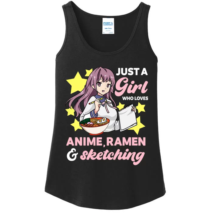 Just A Girl Who Loves Anime, Ra And Sketching Kawaii Ladies Essential Tank