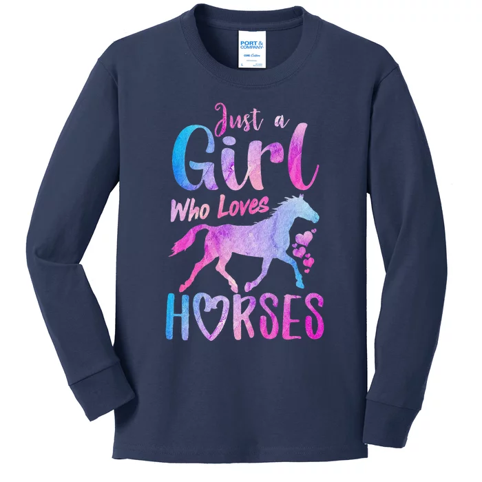 Just A Girl Who Loves Horses Riding Cute Horse Kids Long Sleeve Shirt