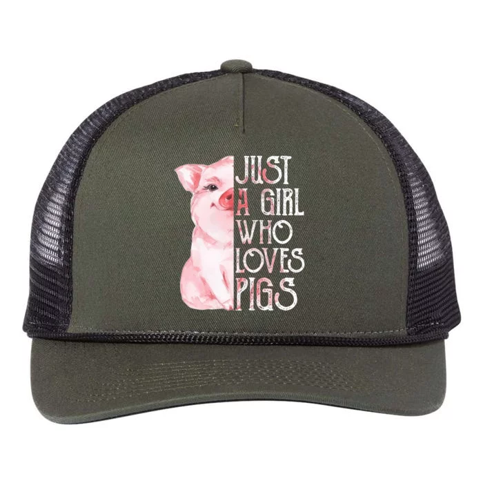 Just a Girl who Loves Pigs Funny Pig Farmer Gift Girl Wo Retro Rope Trucker Hat Cap