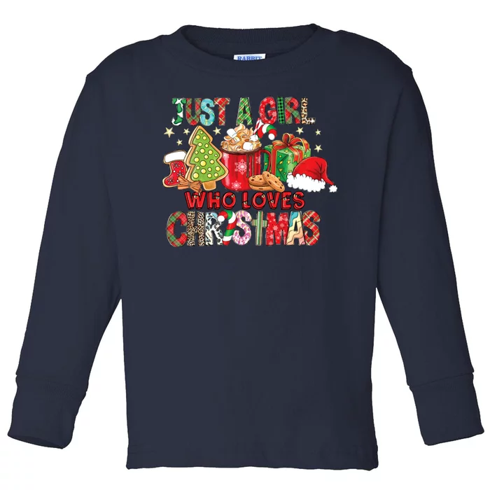 Just A Girl Who Loves Christmas Funny Design Toddler Long Sleeve Shirt